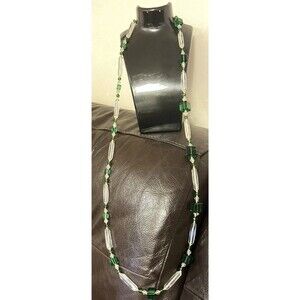 Art Deco Czech Glass Necklace Green Clear Faceted Beads 1920s Antique Flapper